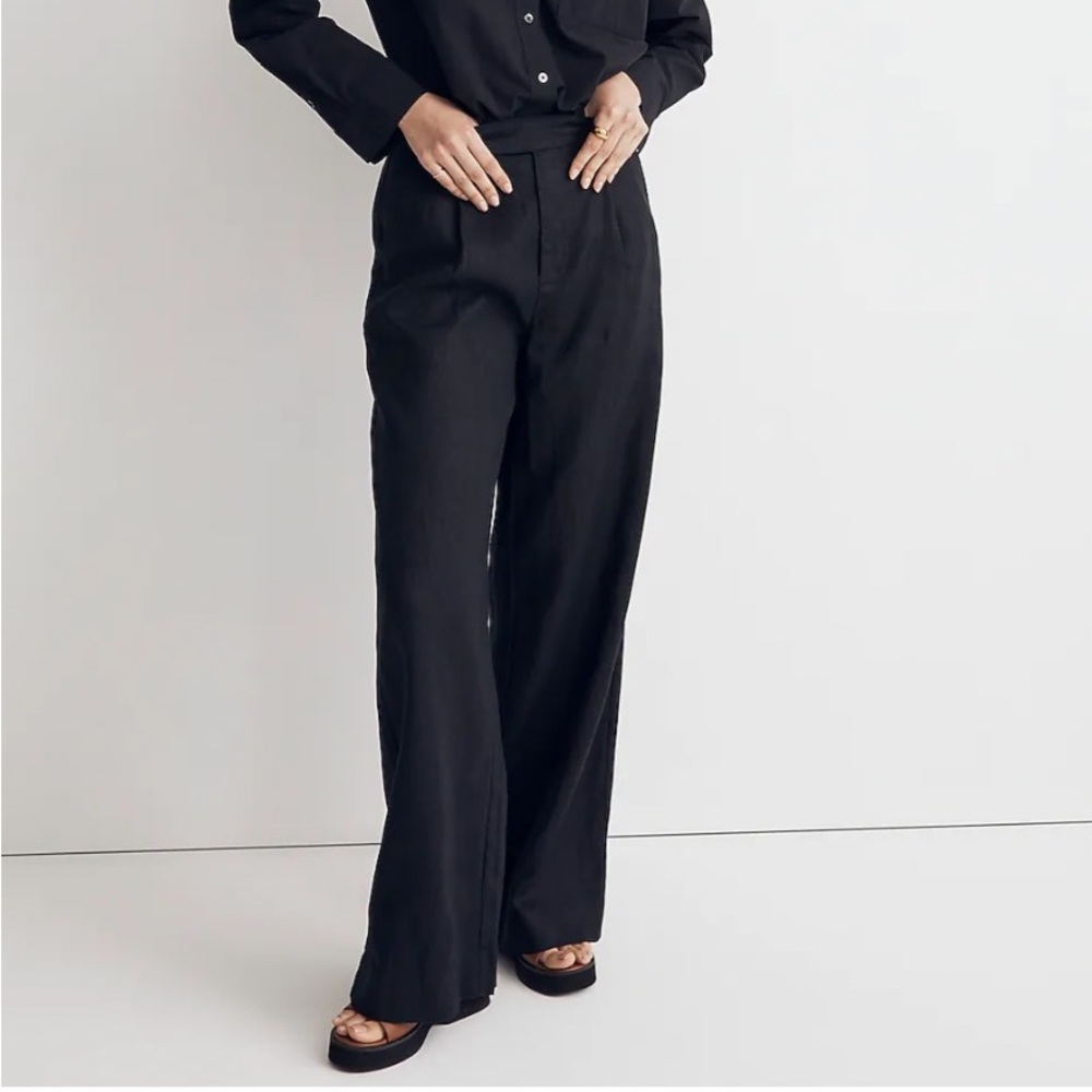 Madewell  Harlow Wide-Leg Pant in 100% Linen - Sz 0 / XS True Black